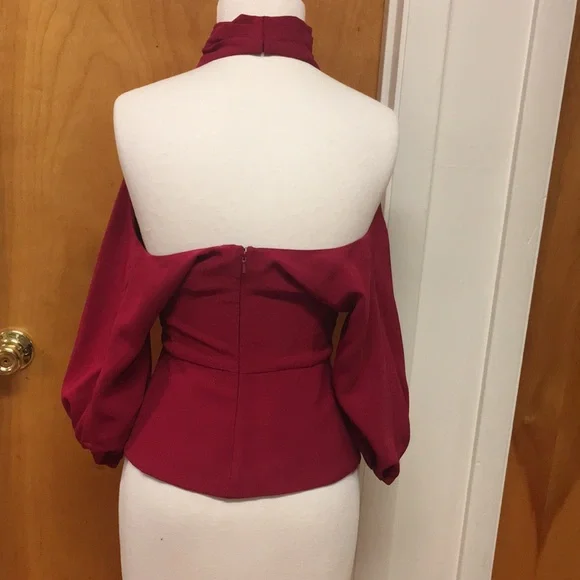 Cushnie new with tags dark raspberry high neck cold shoulder open back top. - Picture 2 of 4